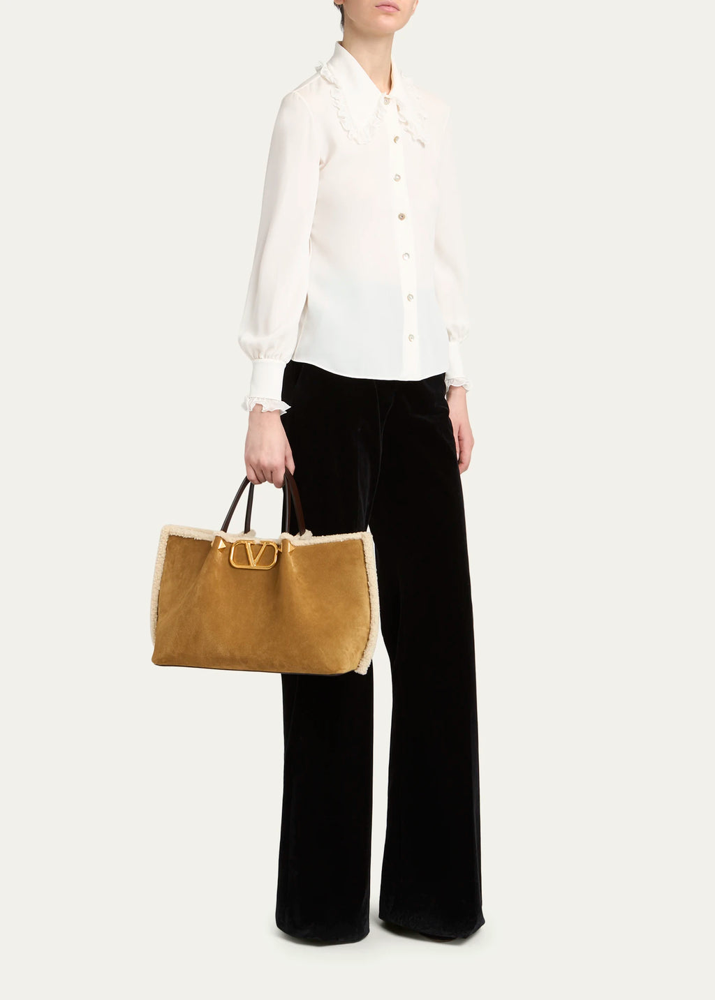 Valentino Garavani Suede Shopping Bag With Shearling Lining