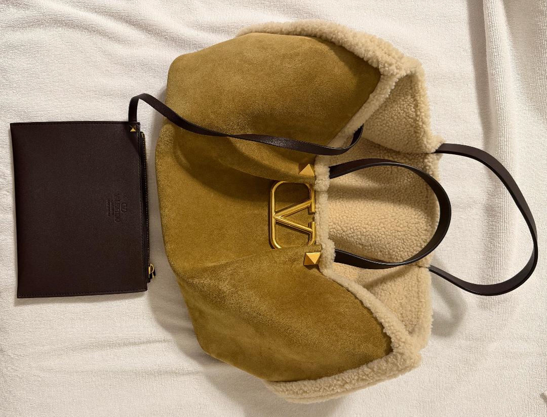 Valentino Garavani Suede Shopping Bag With Shearling Lining