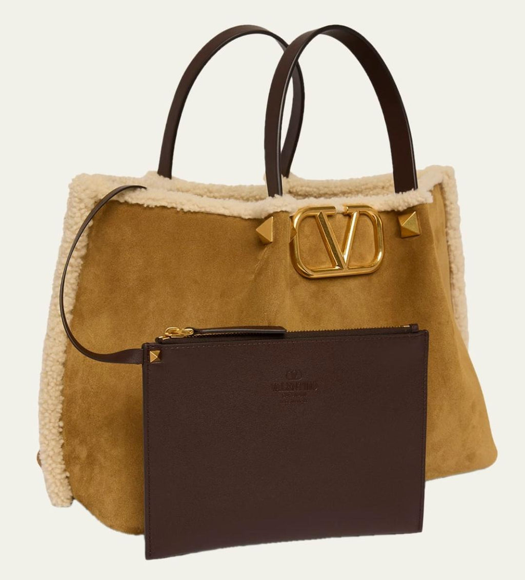 Valentino Garavani Suede Shopping Bag With Shearling Lining