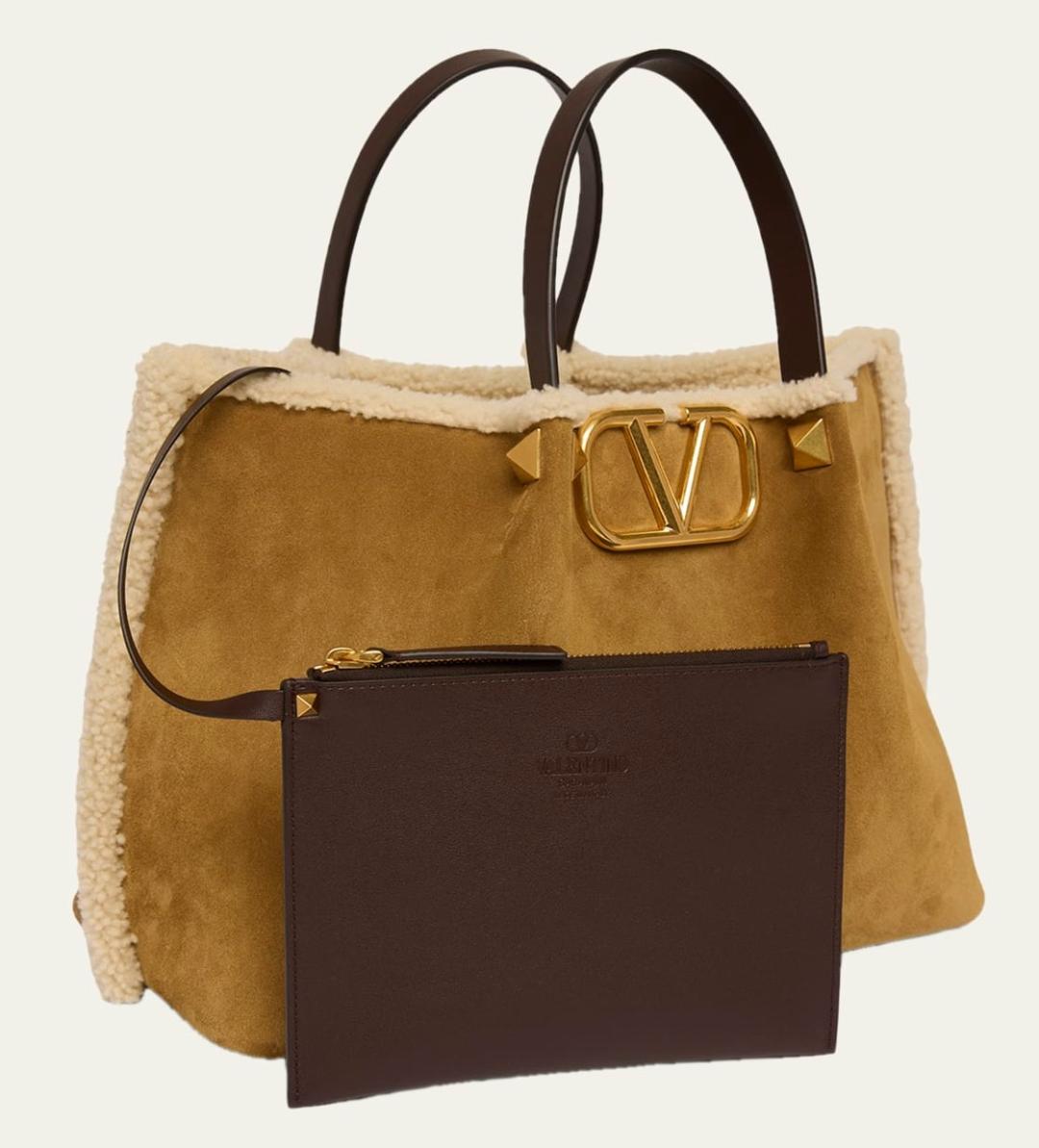 Valentino Garavani Suede Shopping Bag With Shearling Lining