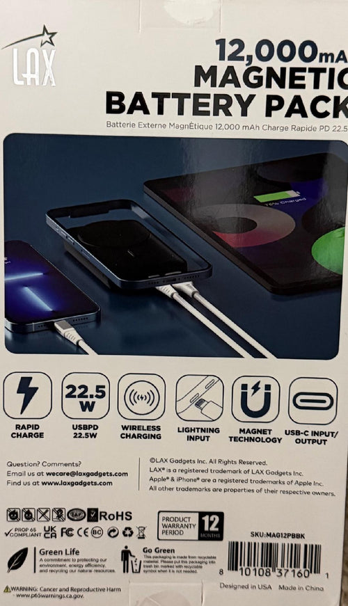 12,000MAH MAGNETIC BATTERY PACK WITH DIGITAL DISPLAY BY Lax