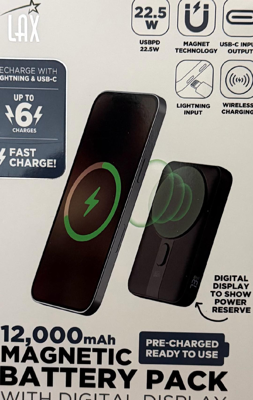 12,000MAH MAGNETIC BATTERY PACK WITH DIGITAL DISPLAY BY Lax