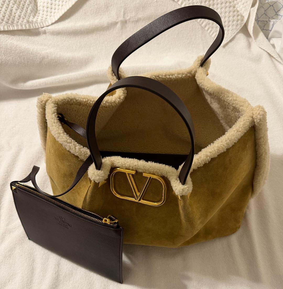 Valentino Garavani Suede Shopping Bag With Shearling Lining