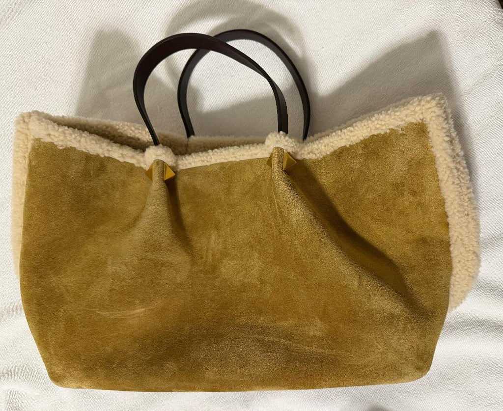 Valentino Garavani Suede Shopping Bag With Shearling Lining